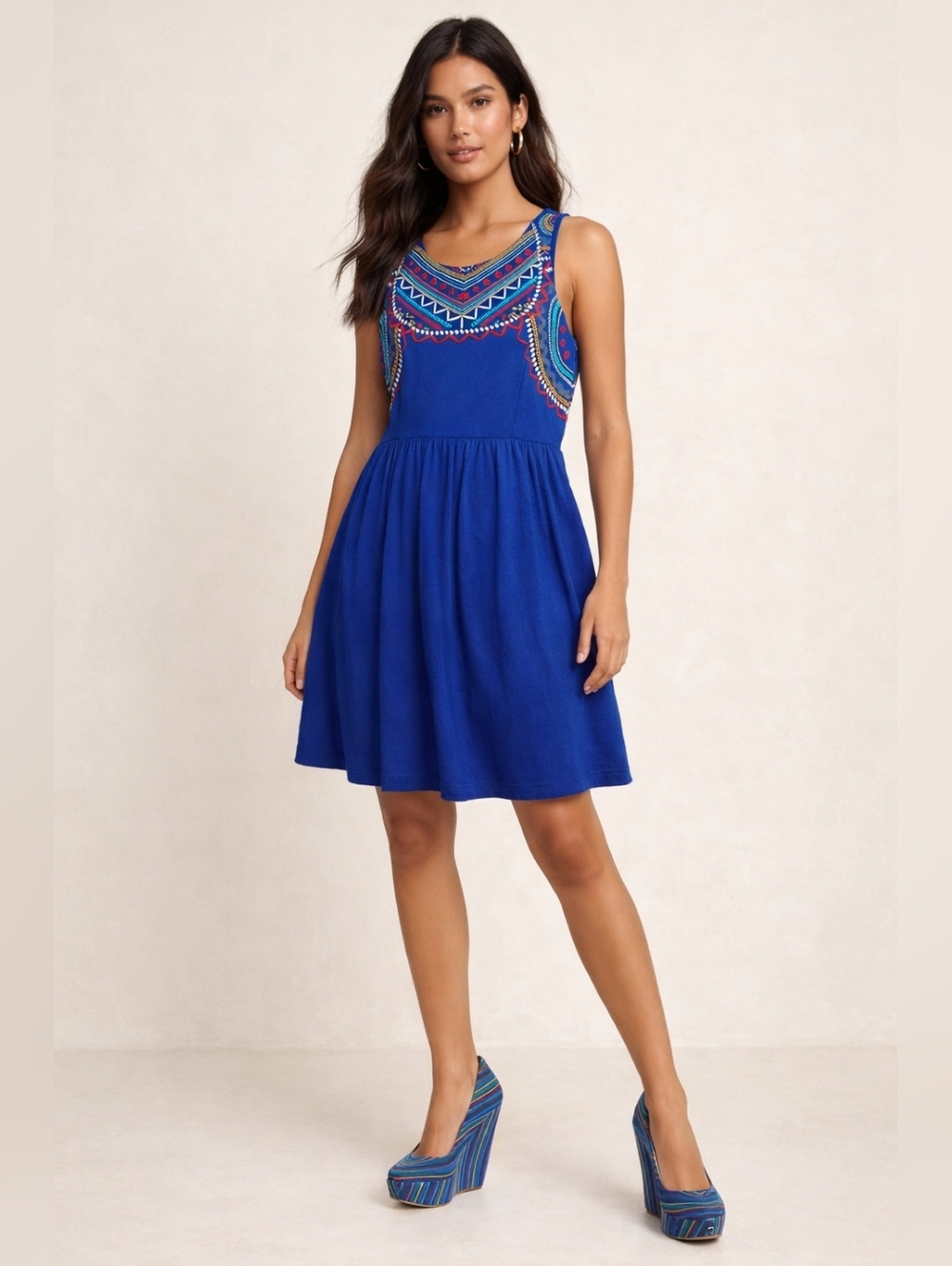 Sleeveless Dress with Embroidered Detail